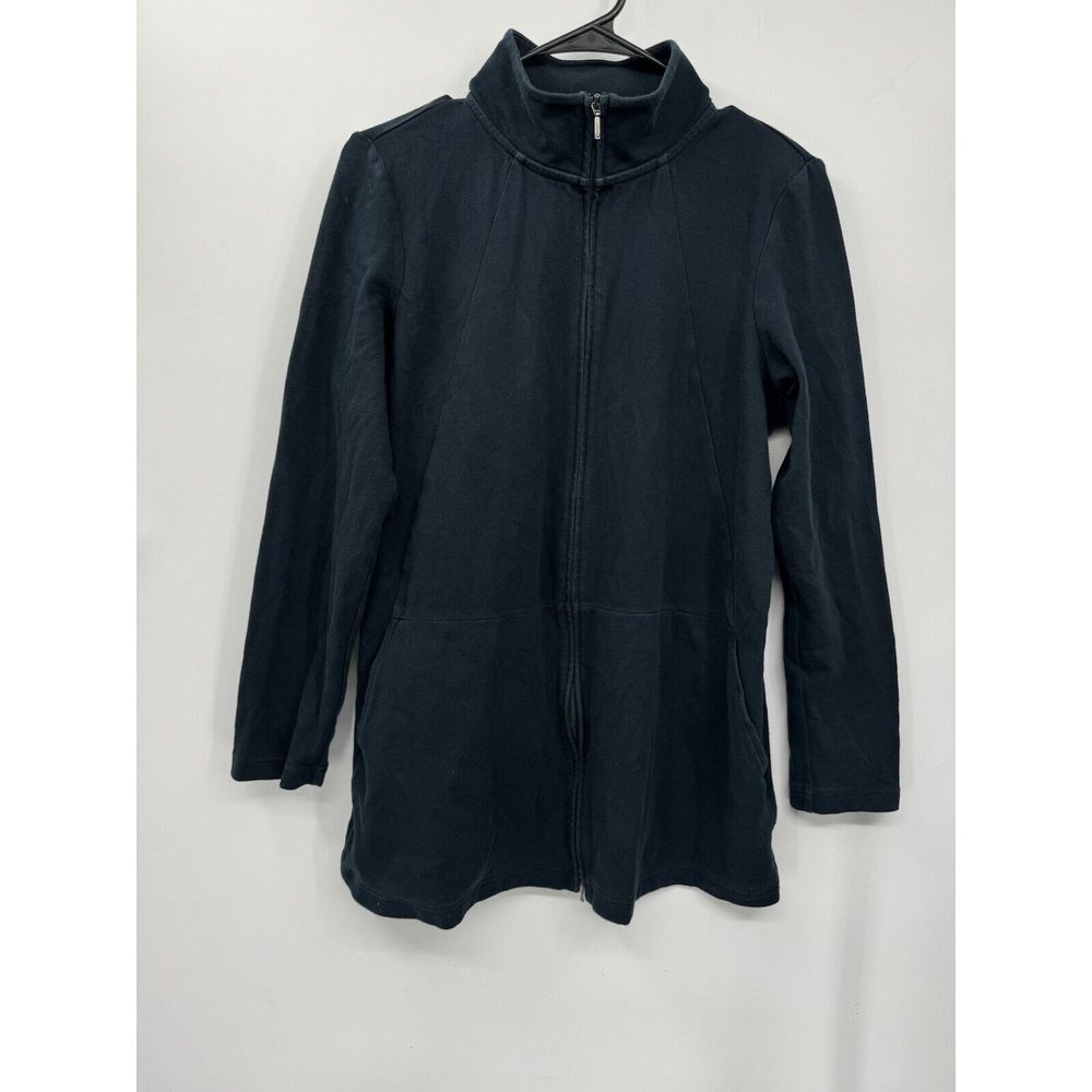 Pure Jill Small Full Zip Cardigan Jacket Womens Black Mock Neck Cotton Blend